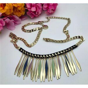 BCBGeneration Gold Tone Chunky Curb Chain Spike Fringe Sweater Necklace 32”